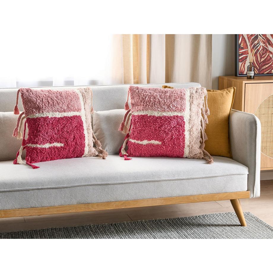 Beliani Dekokissen 2er Set aus Baumwolle Boho BISTORTA  