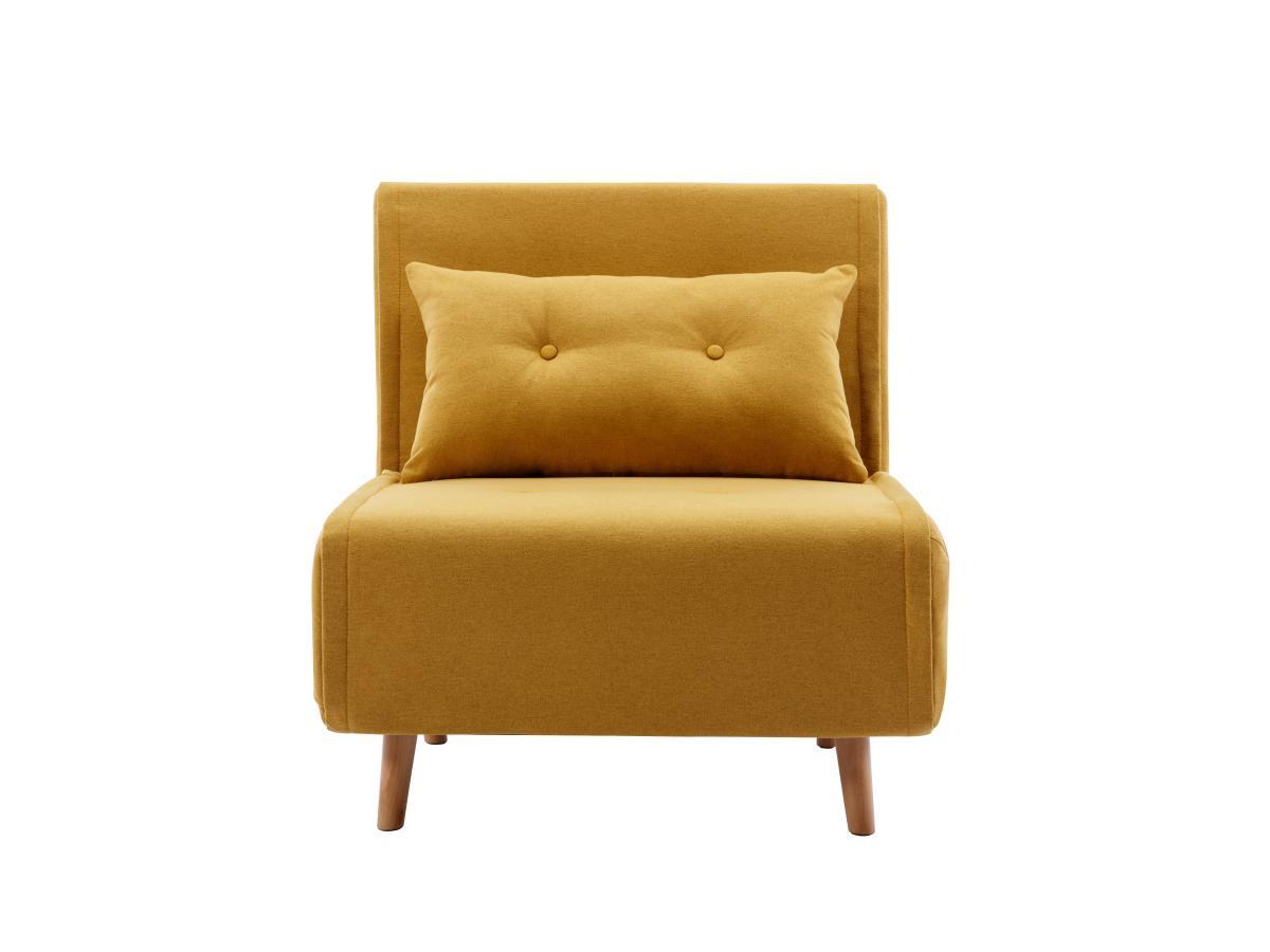 Vente-unique Fauteuil convertible en tissu jaune moutarde URIBIA  