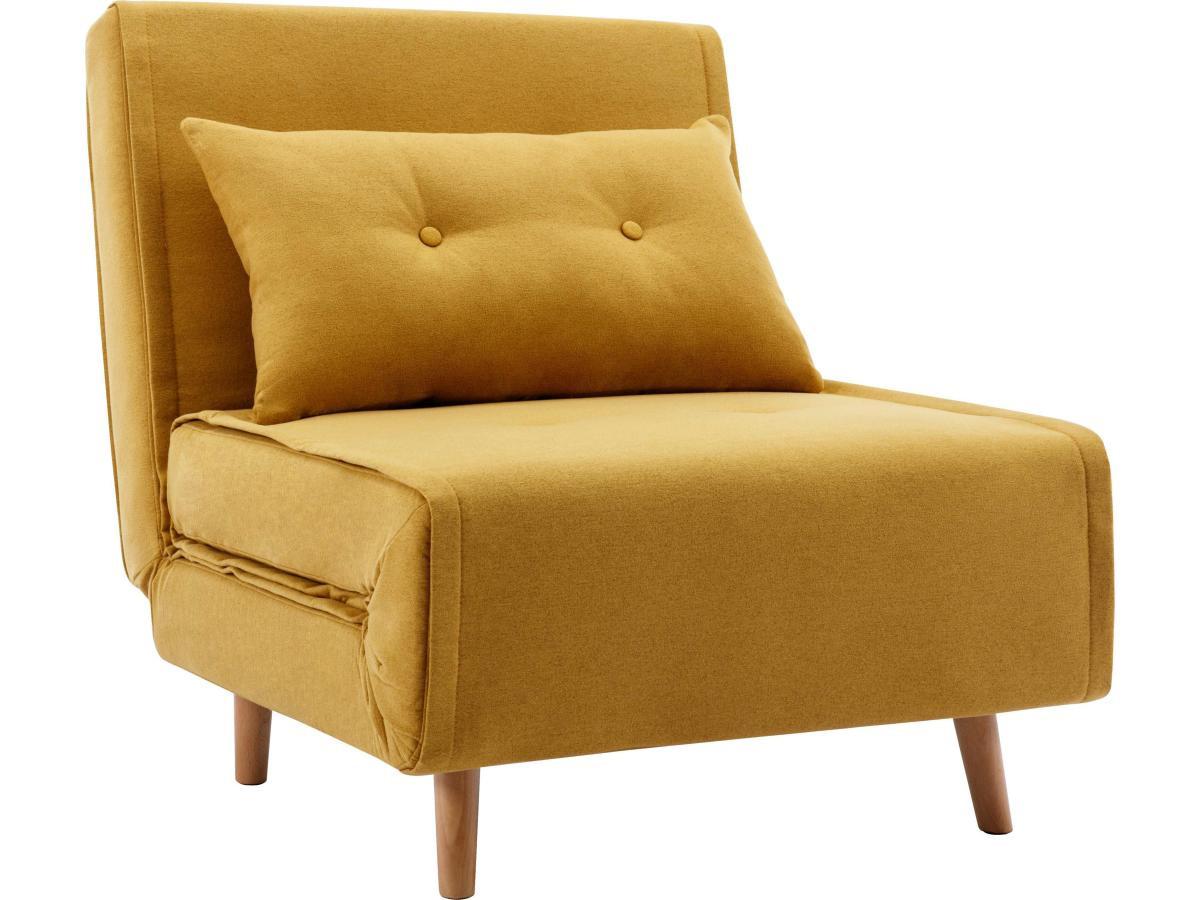 Vente-unique Fauteuil convertible en tissu jaune moutarde URIBIA  