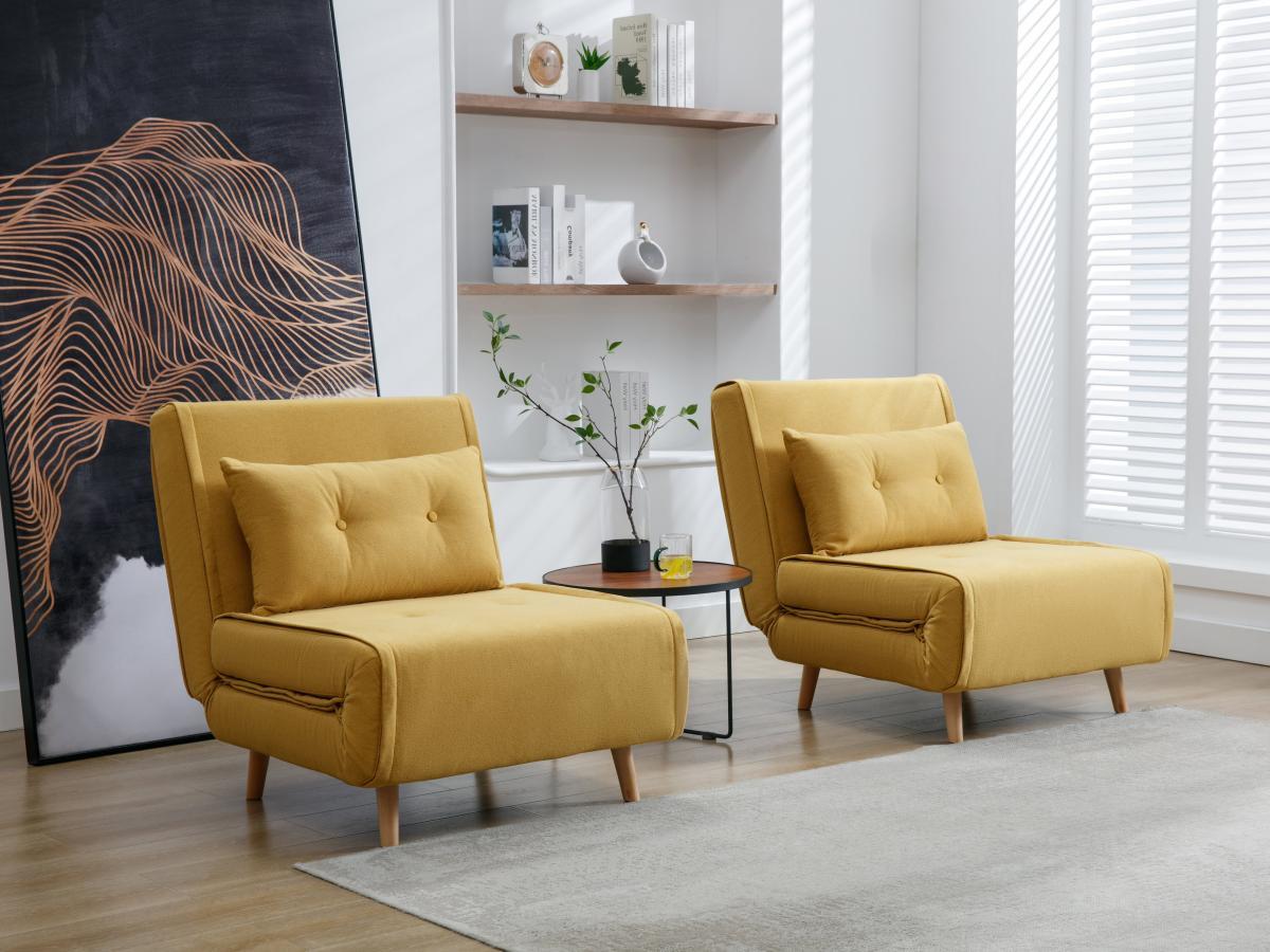 Vente-unique Fauteuil convertible en tissu jaune moutarde URIBIA  