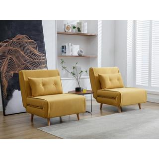 Vente-unique Fauteuil convertible en tissu jaune moutarde URIBIA  