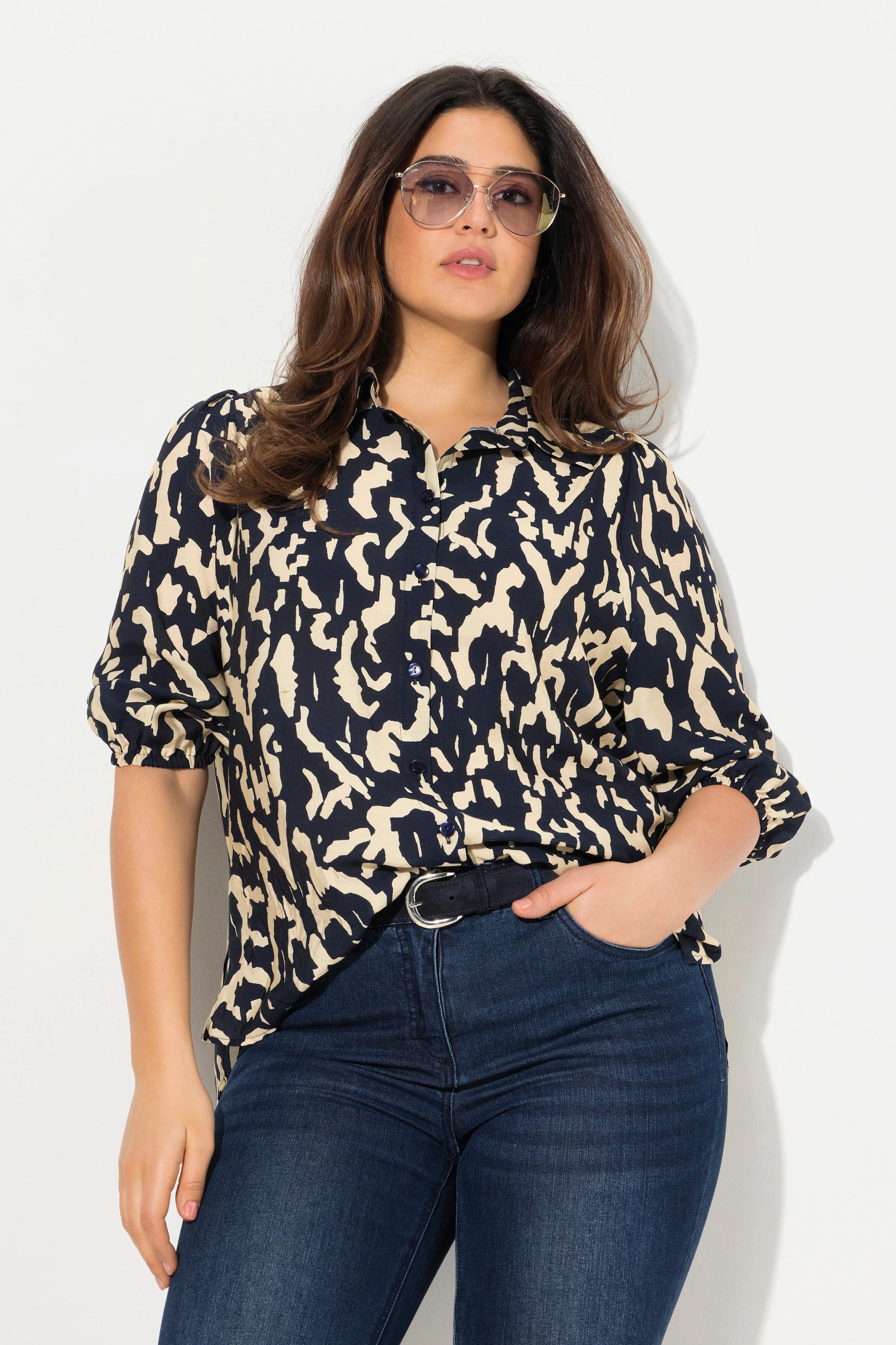 Ulla Popken  Blouse oversize, col chemise et manches 3/4, plus longue dans le dos 