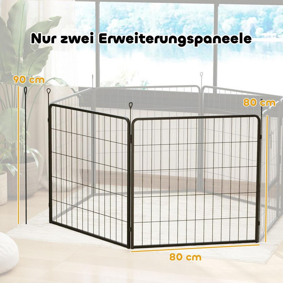 Northio  2er-Set Erweiterung 2 Hundezaun-Paneele für Freigehege, 80 x 80 cm Welpenzaun aus Stahl, für kleine und mittlere Hunde Schwarz Aosom 