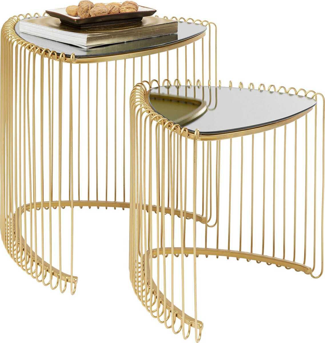 KARE Design Tavolino Wire Triangle oro (set di 2)  