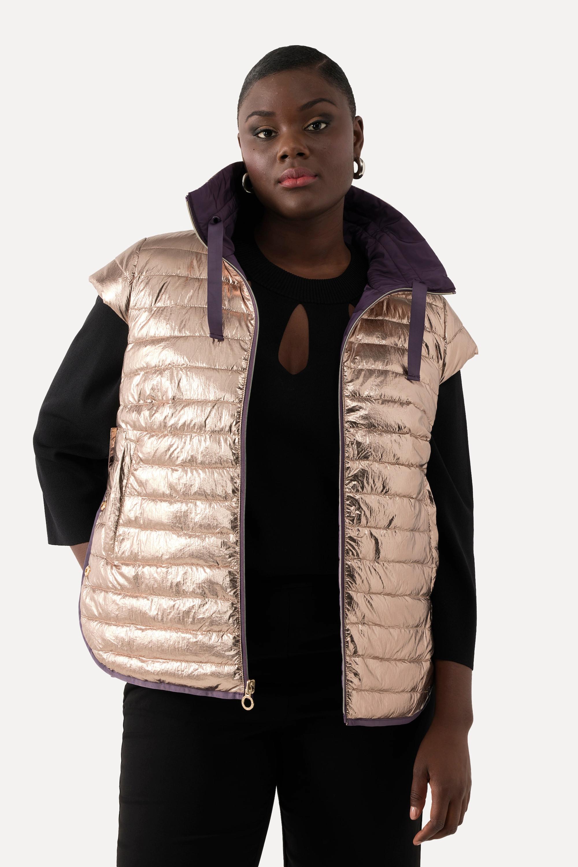 Ulla Popken  Gilet double face con manichette, collo alto e bottoni automatici 