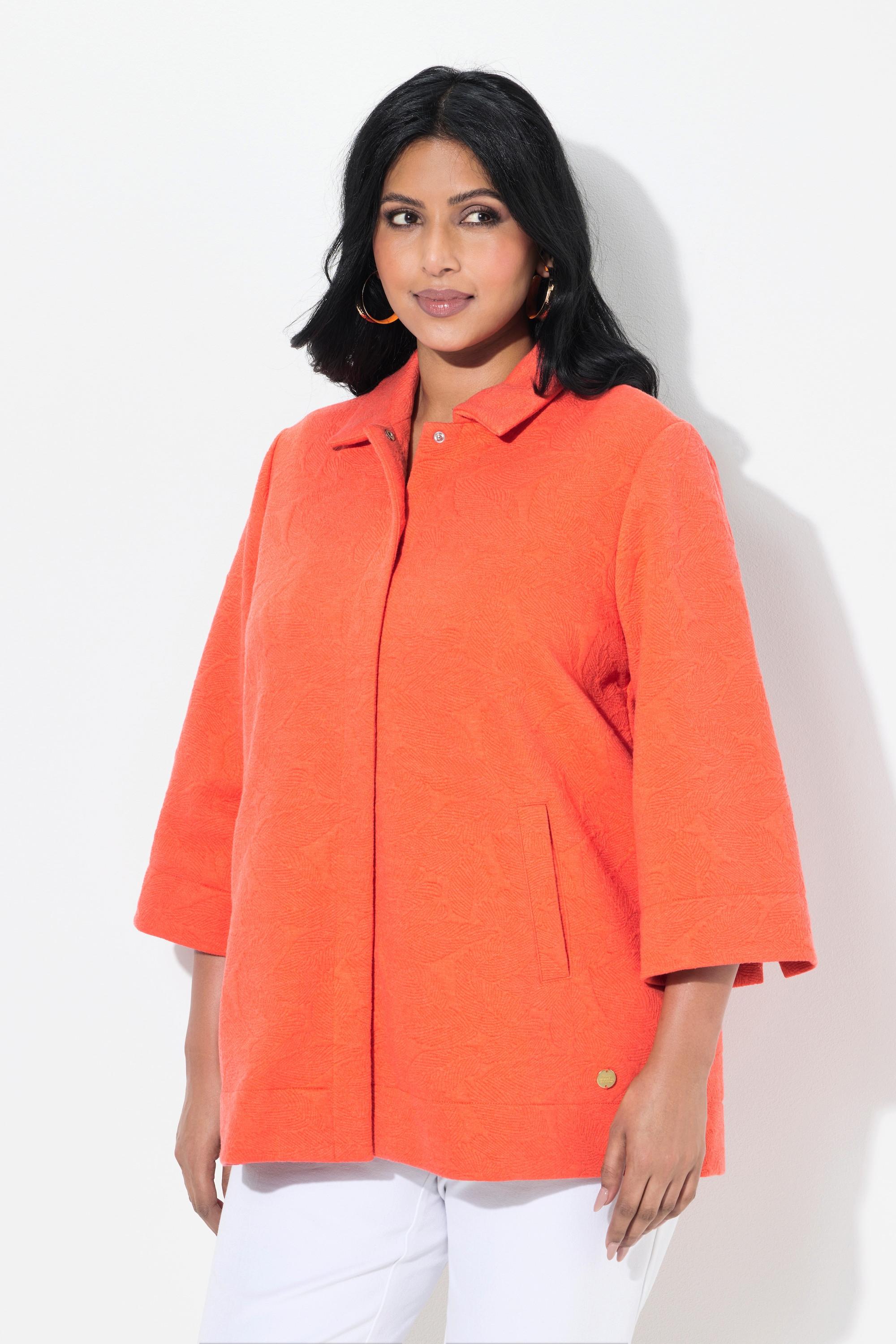 Ulla Popken Veste Jersey Texturée Col Chemise Manches 3/4  