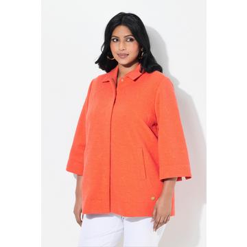 Veste en jersey stretch texturé. Col chemise et manches 3/4