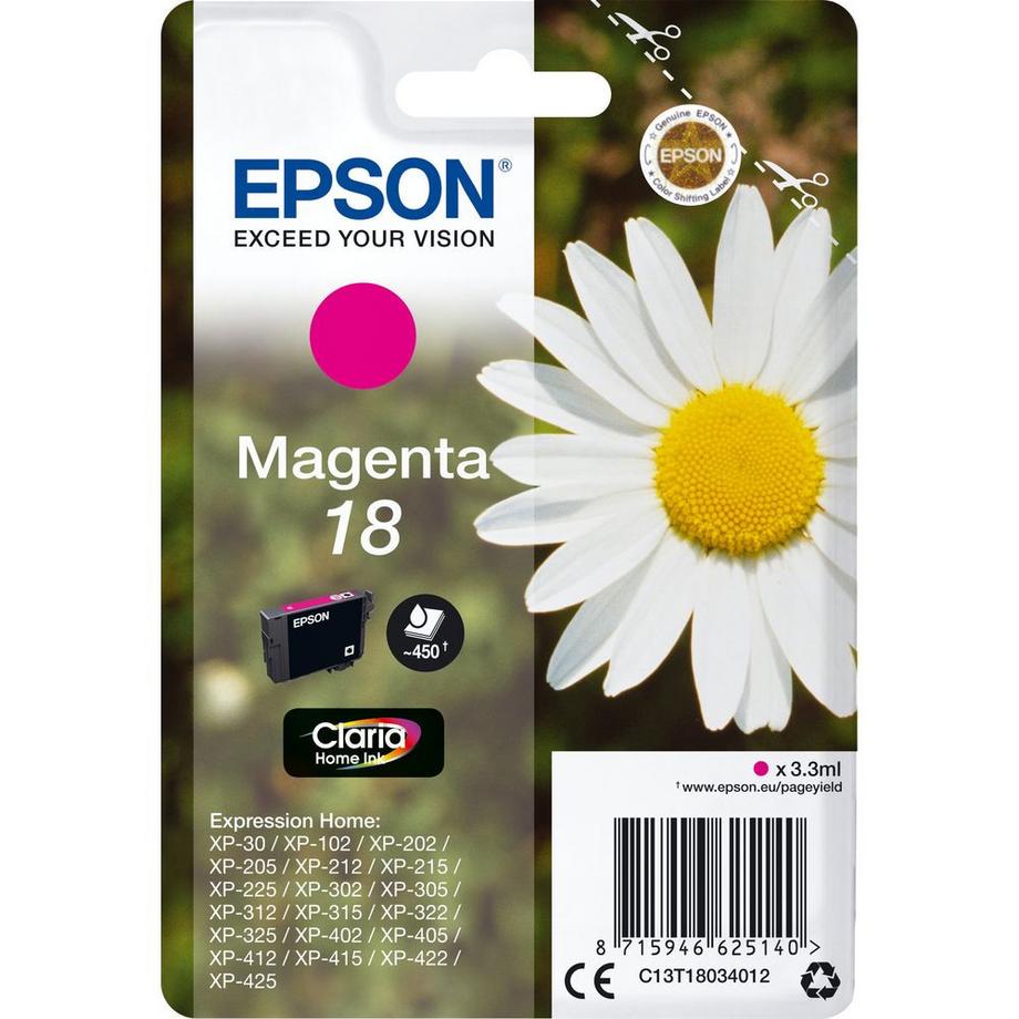 EPSON  EPSON Tintenpatrone magenta T180340 XP 30/405 180 Seiten 