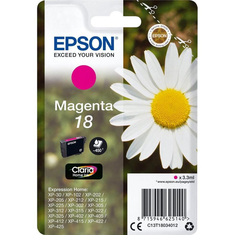 EPSON  EPSON Tintenpatrone magenta T180340 XP 30/405 180 Seiten 