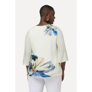 Ulla Popken  Blouse oversized à fleurs, encolure en V et manches 3/4 en cloche 