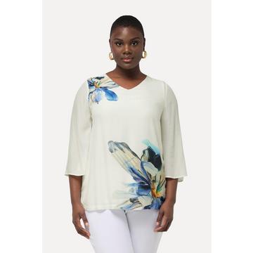 Blusa dal taglio oversize con fiori, scollo a V e maniche svasate a 3/4