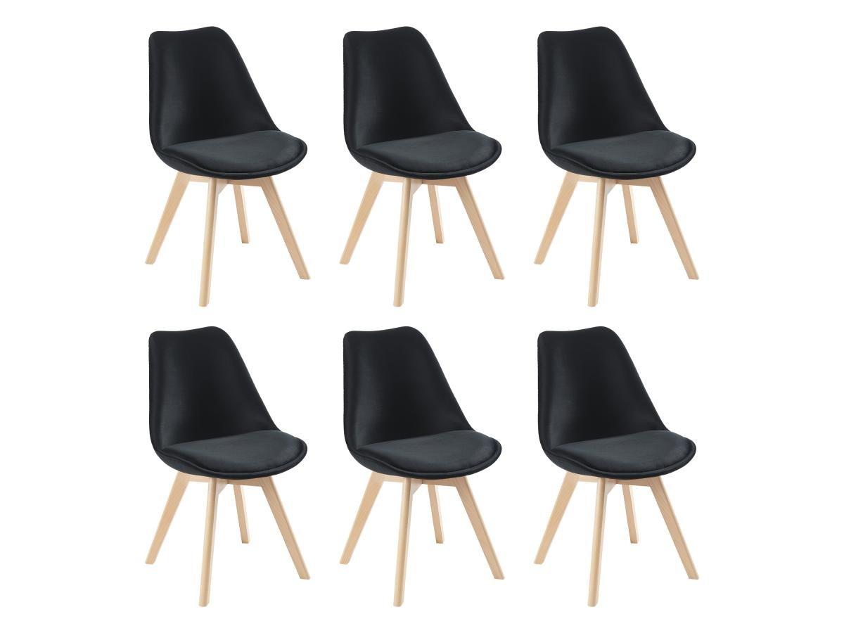 Vente-unique Lot de 6 chaises en velours et hêtre - Noir - JODY  