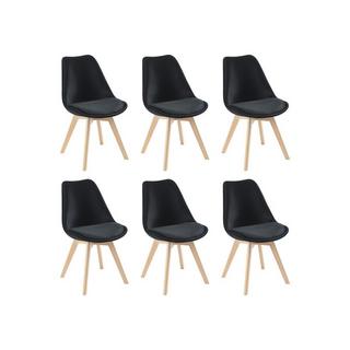 Vente-unique Lot de 6 chaises en velours et hêtre - Noir - JODY  