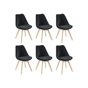 Lot de 6 chaises en velours et hêtre - Noir - JODY