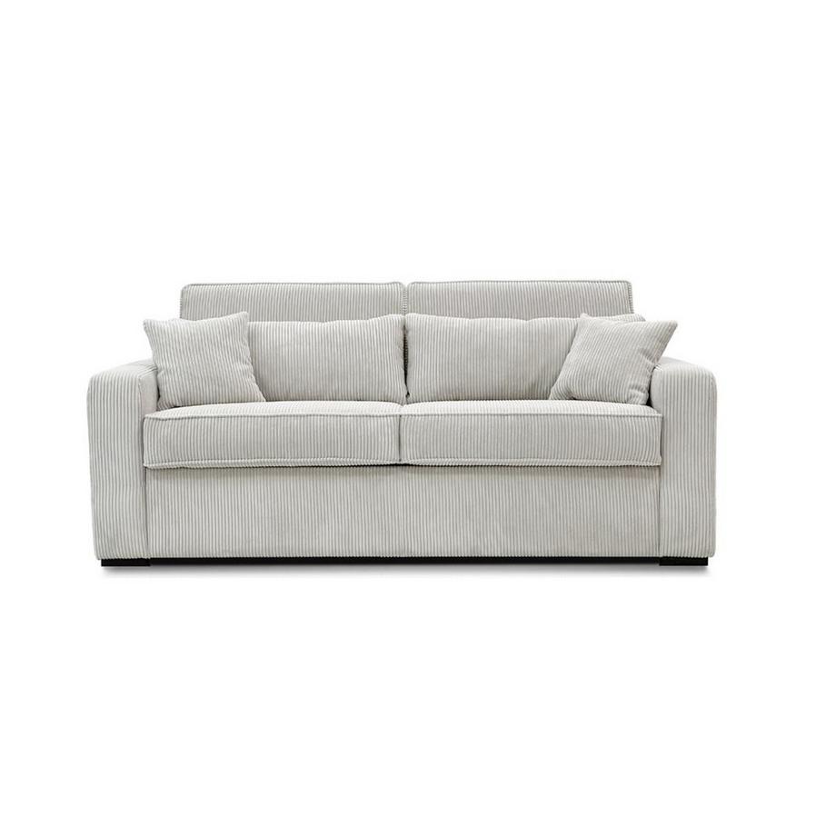 Vente-unique Canapé 3 places convertible express en velours côtelé beige - Couchage 140 cm - Matelas 18 cm - MONDOVI  