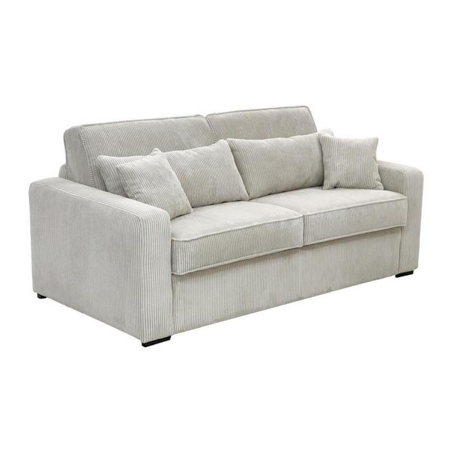 Vente-unique Canapé 3 places convertible express en velours côtelé beige - Couchage 140 cm - Matelas 18 cm - MONDOVI  