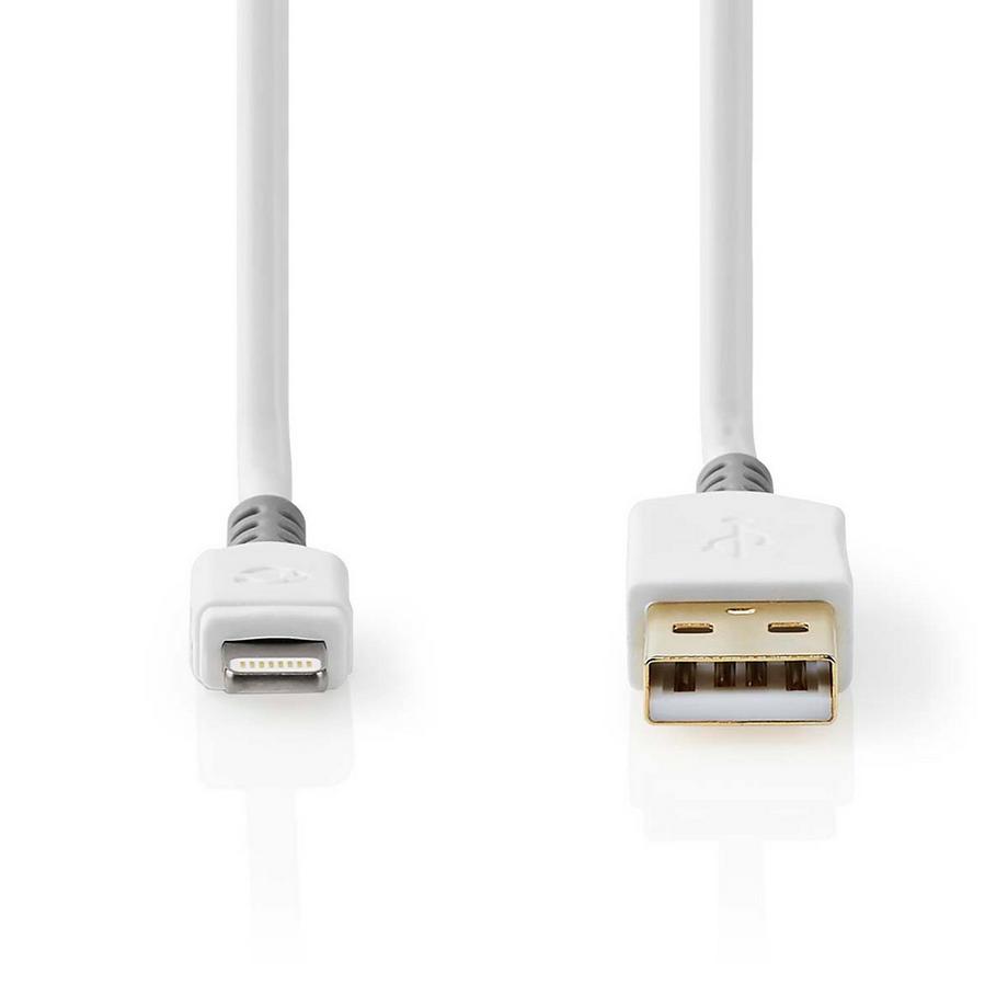 Nedis  Lightning Kabel | USB 2.0 | Apple Lightning, 8-polig | USB-A Stecker | 480 Mbps | Vergoldet | 3,00 m | Rund | PVC | Grau / Weiß | Box 