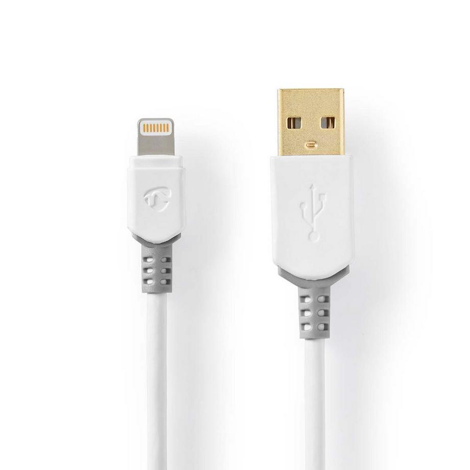 Nedis  Lightning Kabel | USB 2.0 | Apple Lightning, 8-polig | USB-A Stecker | 480 Mbps | Vergoldet | 3,00 m | Rund | PVC | Grau / Weiß | Box 