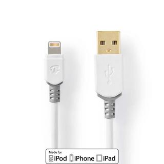 Nedis  Câble Lightning | USB 2.0 | Apple Lightning, 8 broches | USB-A mâle | 480 Mbps | Plaqué or | 3.00 m | Rond | PVC | Gris / Blanc | Boîte 