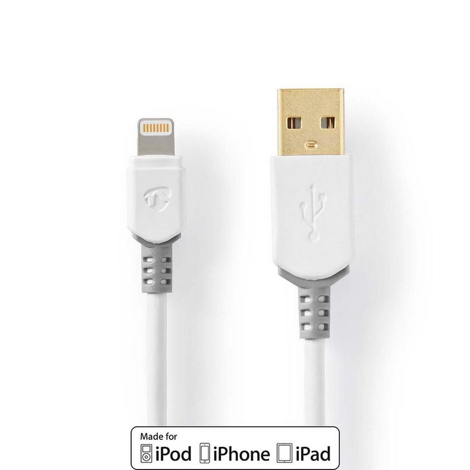 Lightning Kabel | USB 2.0 | Apple Lightning, 8-polig | USB-A Stecker | 480 Mbps | Vergoldet | 3,00 m | Rund | PVC | Grau / Weiß | Box