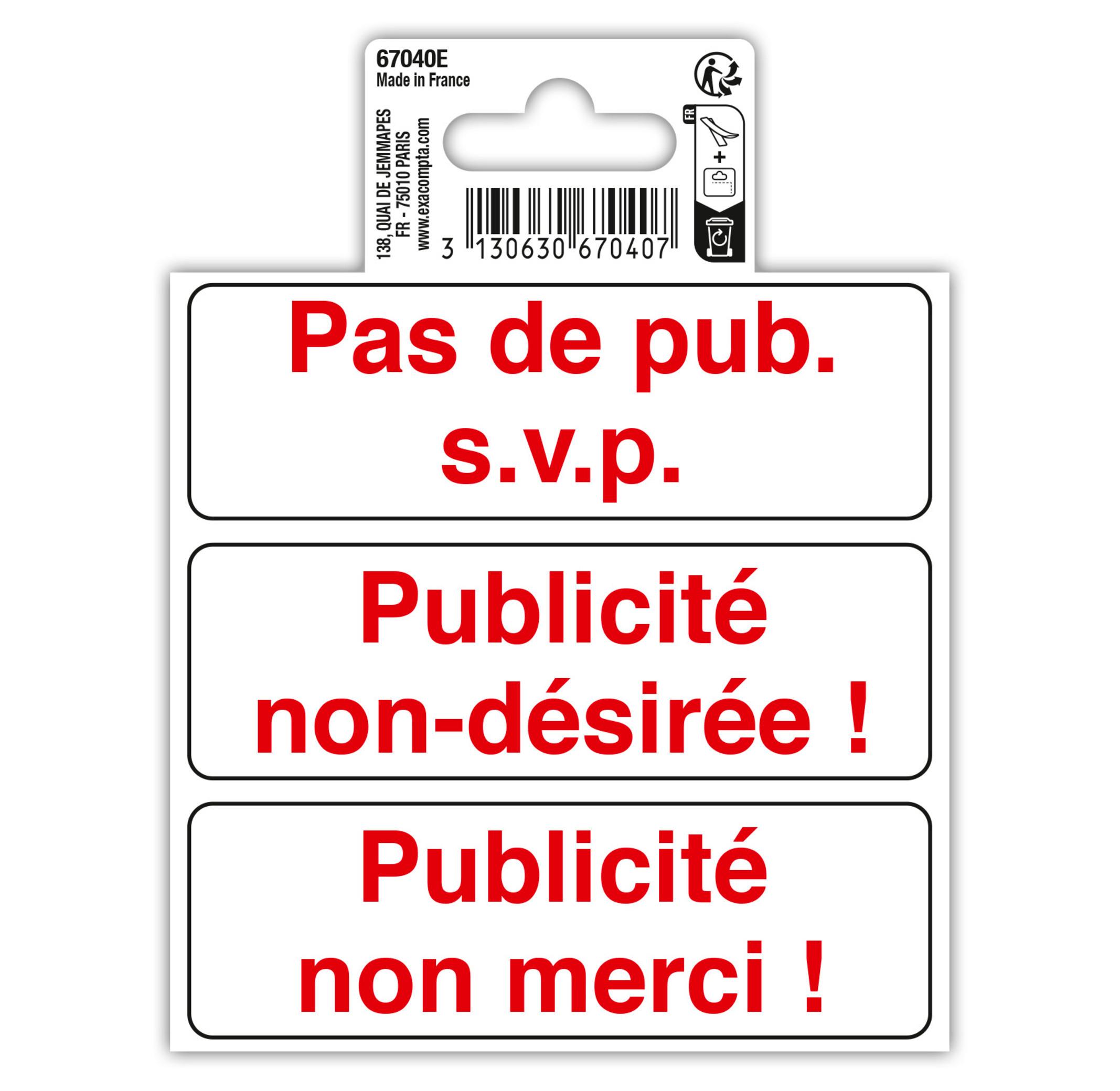 Exacompta Panneau PVC adhésif antidérapant Publicité interdite 10 cm  