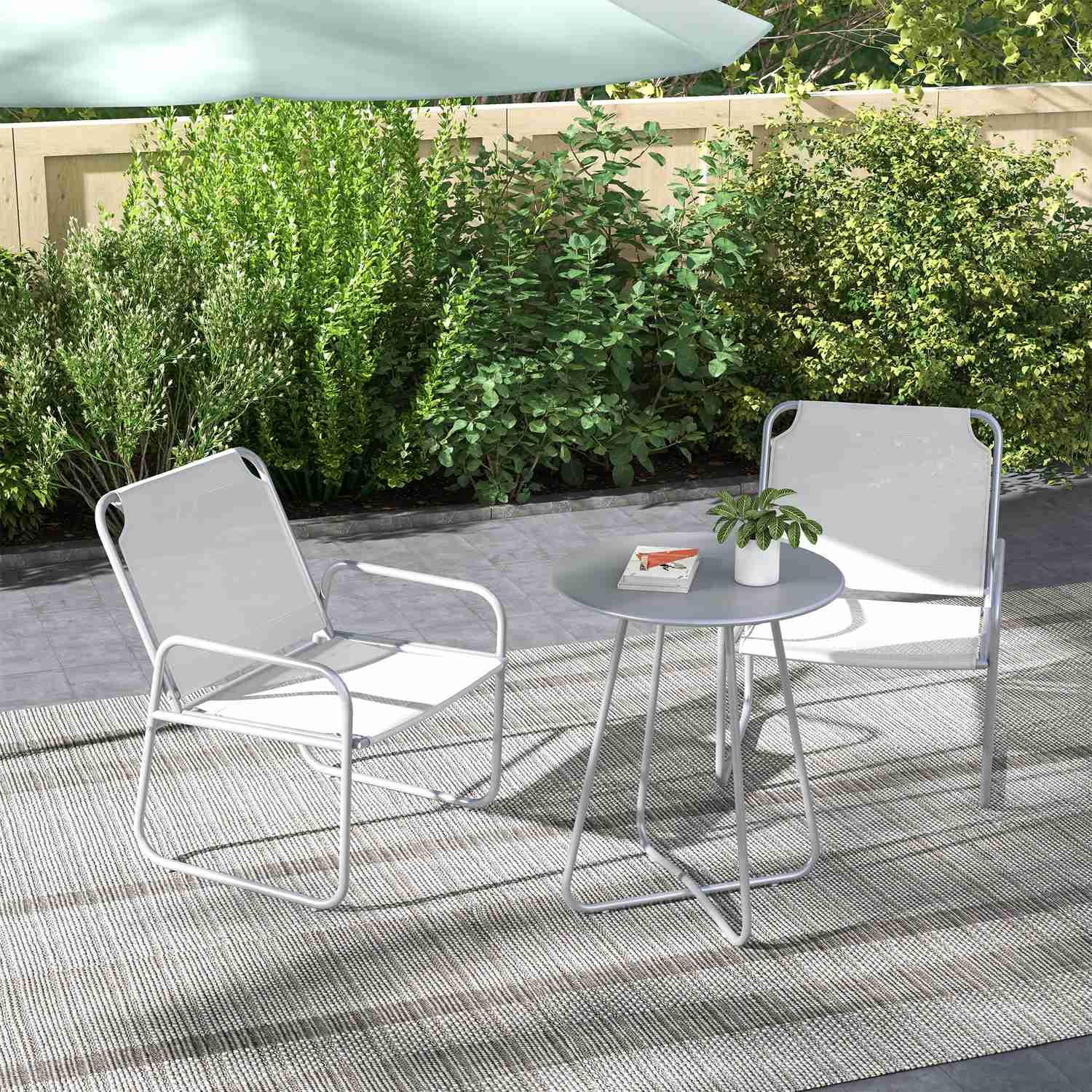Northio 3 Pièces. Ensemble Bistro, Ensemble De Meubles De Balcon Comprenant 1 Table, 2 Chaises, Ensemble De Meubles De Jardin, Ensemble De Meubles De Jardin Pour Jardin, Terrasse, Maille, Gris Clair  