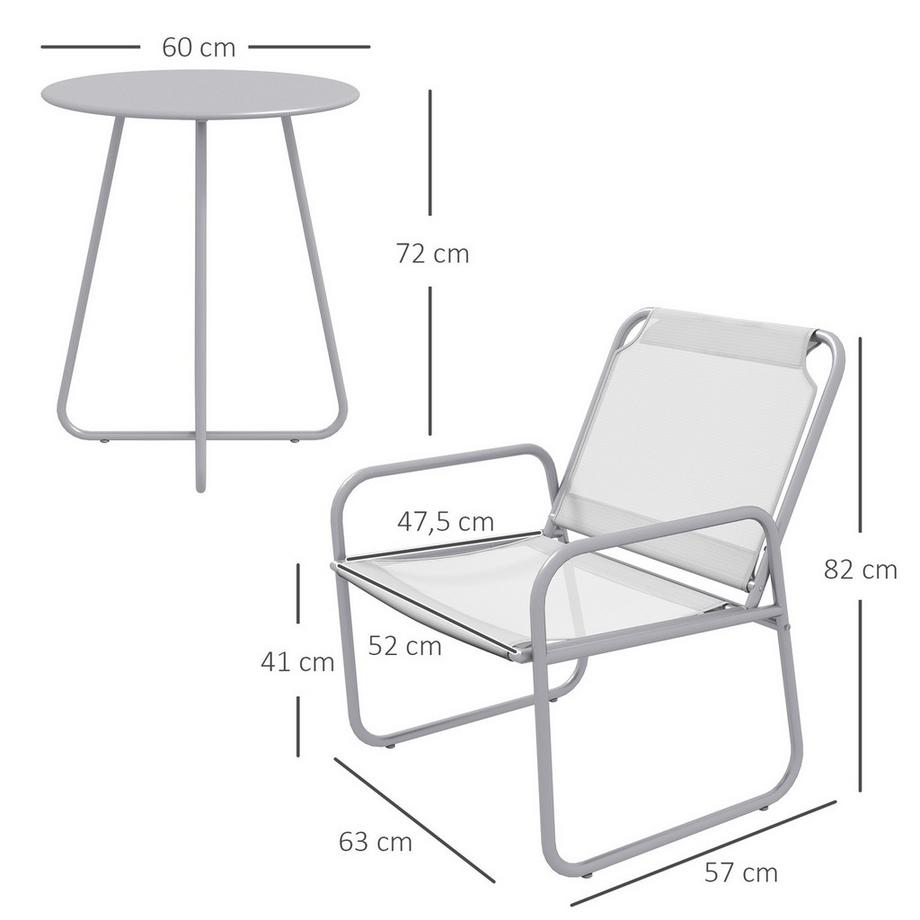 Northio 3 Pièces. Ensemble Bistro, Ensemble De Meubles De Balcon Comprenant 1 Table, 2 Chaises, Ensemble De Meubles De Jardin, Ensemble De Meubles De Jardin Pour Jardin, Terrasse, Maille, Gris Clair  