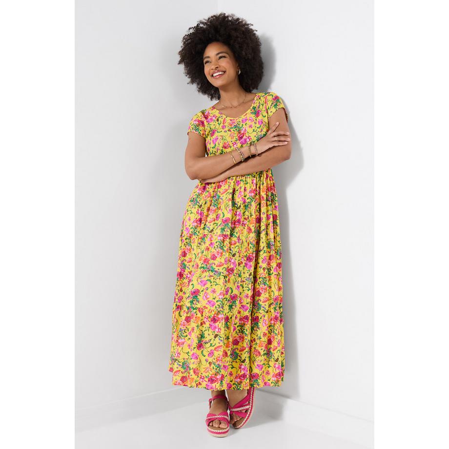 Joe Browns Abito Maxi con Effetto Crinkle, Stampa e Vita Elastica  