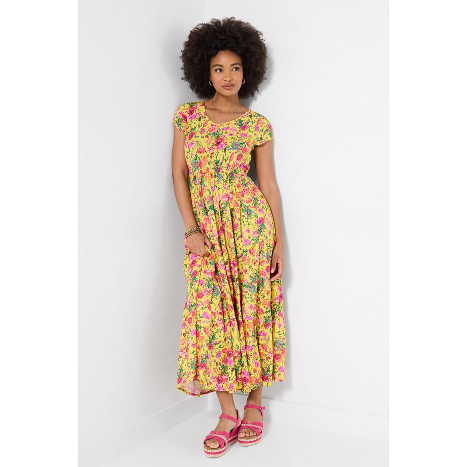 Maxikleid in Crinkle-Optik mit Print und elastischer Taille