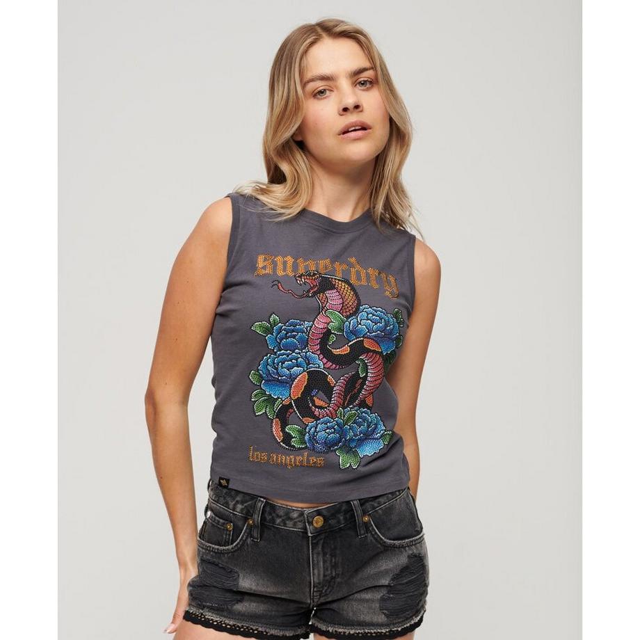 Superdry Tanktop Strasssteine Tattoo-Effekt  
