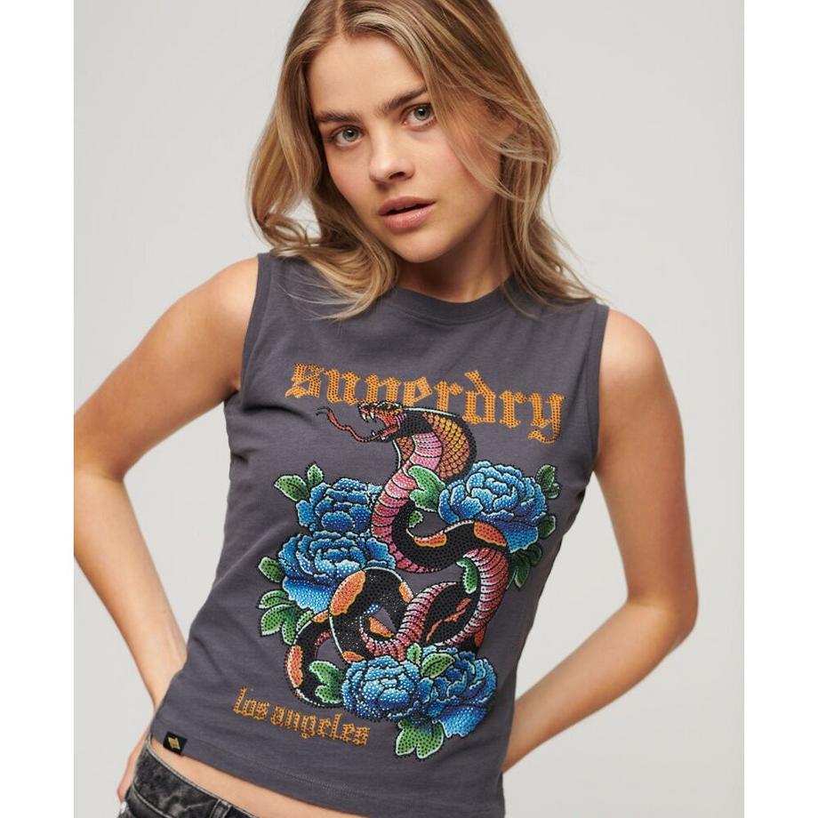 Superdry Tanktop Strasssteine Tattoo-Effekt  