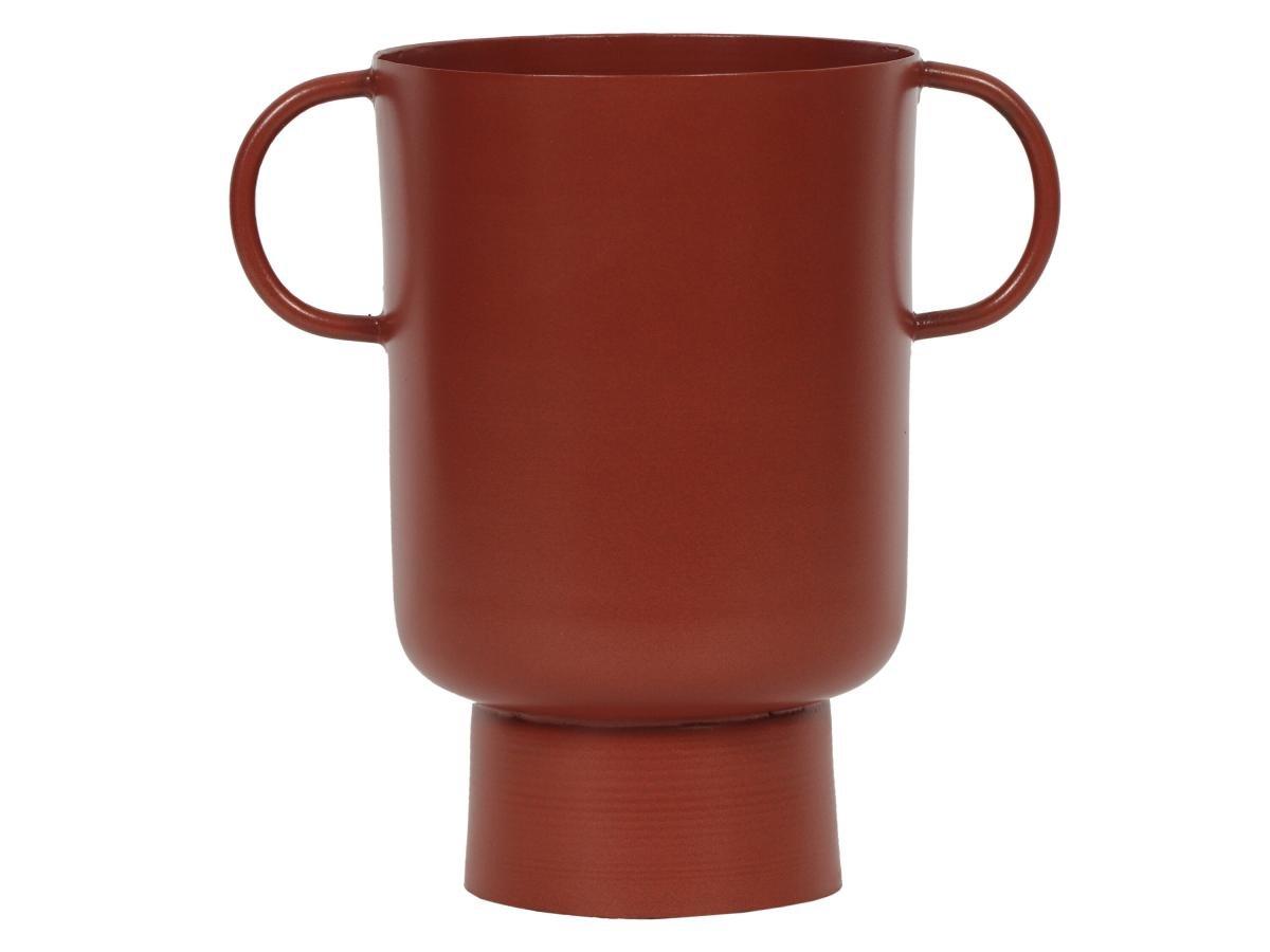 Vente-unique Petit vase en métal avec anses - H.17 cm - Terracotta - BILIAN  