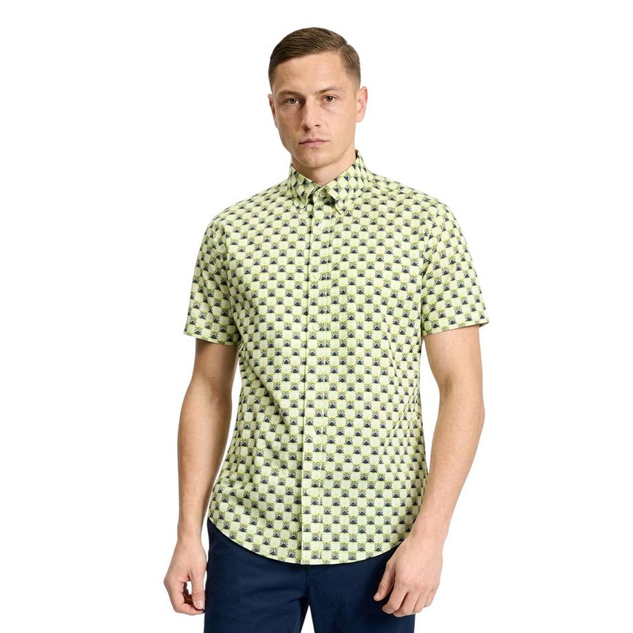 BEN SHERMAN Camicia Maniche Corte Stampa Geometrica Retrò  