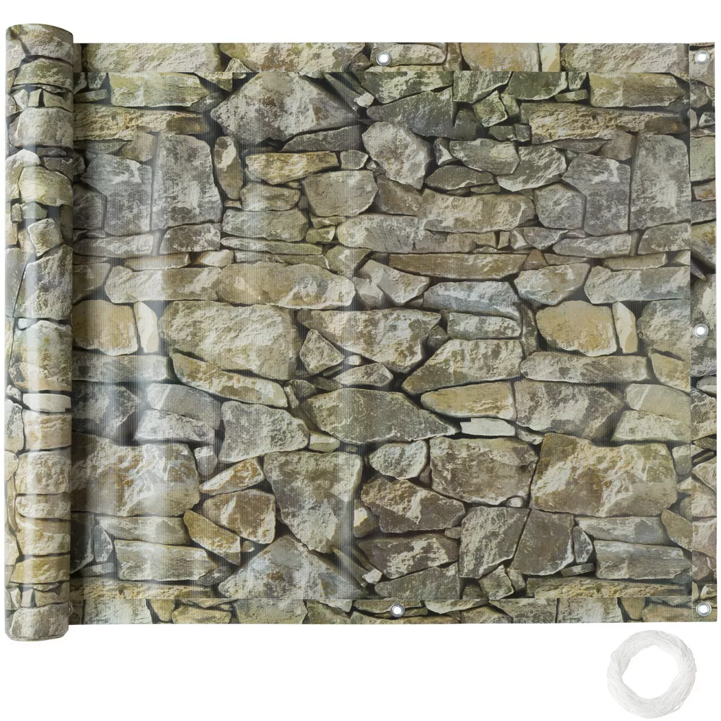 Tectake - Brise vue PVC pour balcon  Résistant aux intempéries et résistant aux UV, 90cm, Gris Moyen