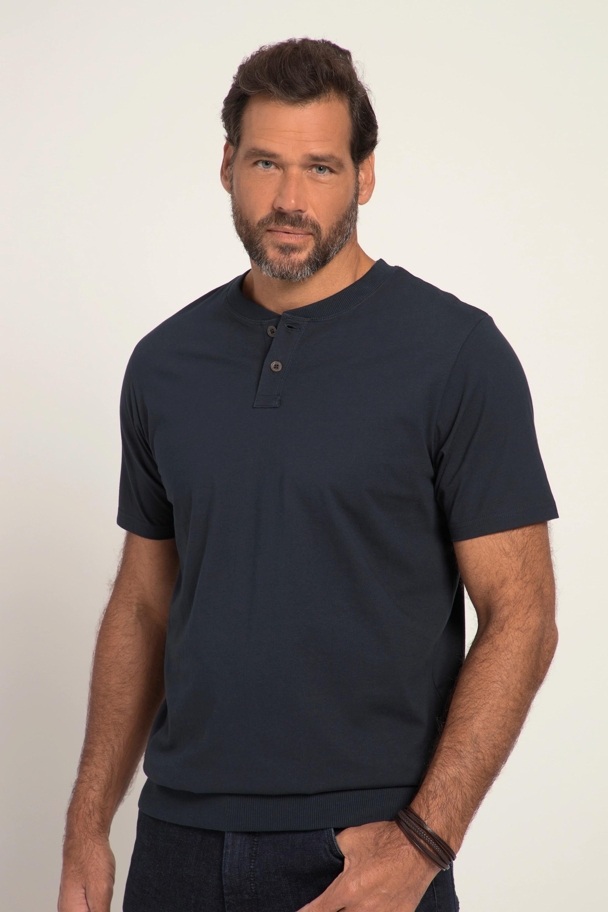 JP1880  T-shirt Henley ventre confort, manches courtes et col rond bleu marine 