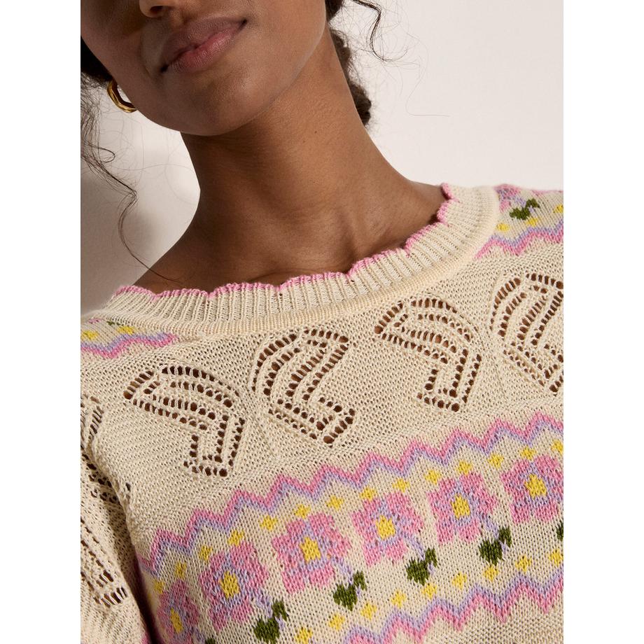 APRICOT Maglione Lavorato a Maglia Pointelle Motivo Floreale Farfalla  