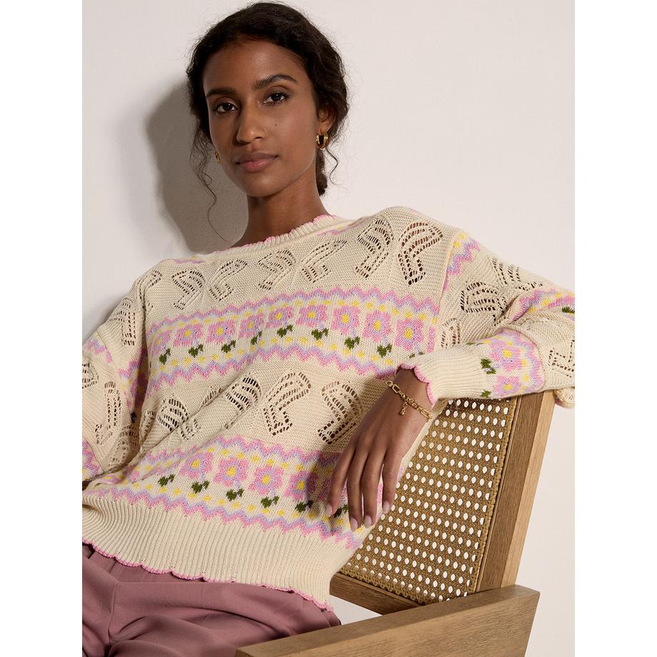 APRICOT Maglione Lavorato a Maglia Pointelle Motivo Floreale Farfalla  