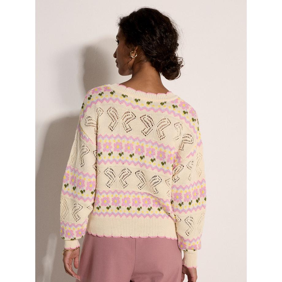 APRICOT Maglione Lavorato a Maglia Pointelle Motivo Floreale Farfalla  