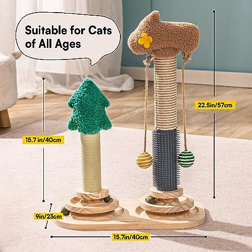 Alopini  Jouet en bois pour chaton 3 en 1 – Double arbre à gratter, jouet interactif pour chat, plateau tournant à 2 plis, jouet pour chaton avec balle suspendue, jouet pour chat, 40 x 57 cm 