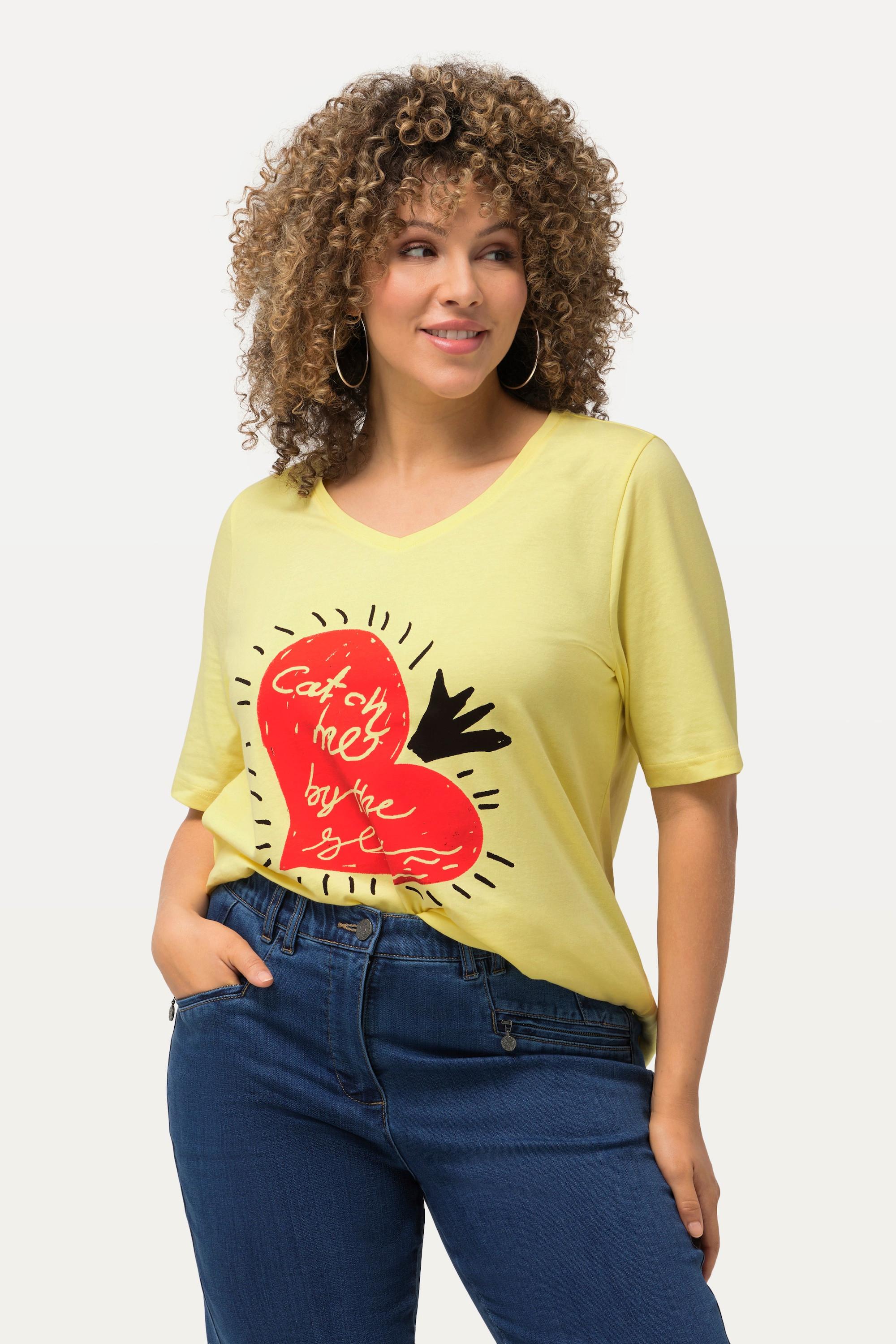 Ulla Popken  T-shirt classica con cuore, scollo a V e mezze maniche 