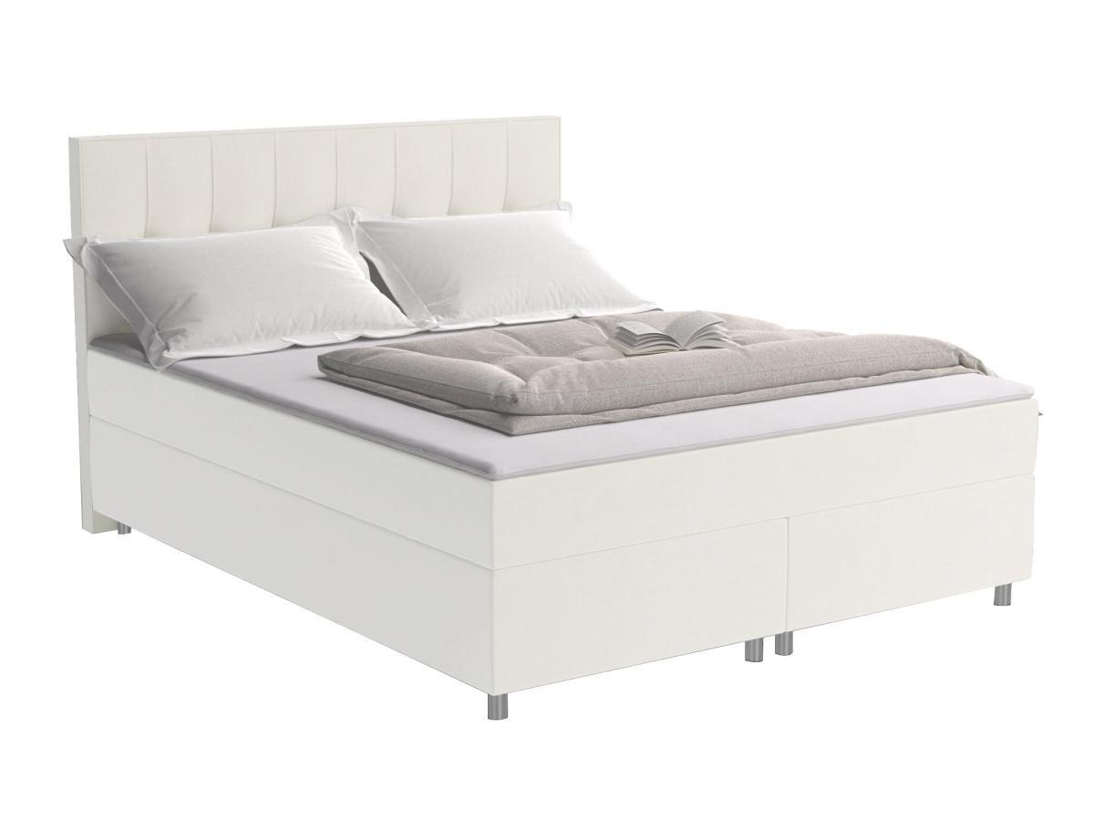 DREAMEA Boxspringbett mit Topper Stoff SIERO Elfenbeinfarben  