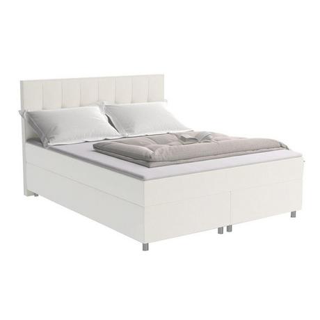 DREAMEA Boxspringbett mit Topper Stoff SIERO Elfenbeinfarben  