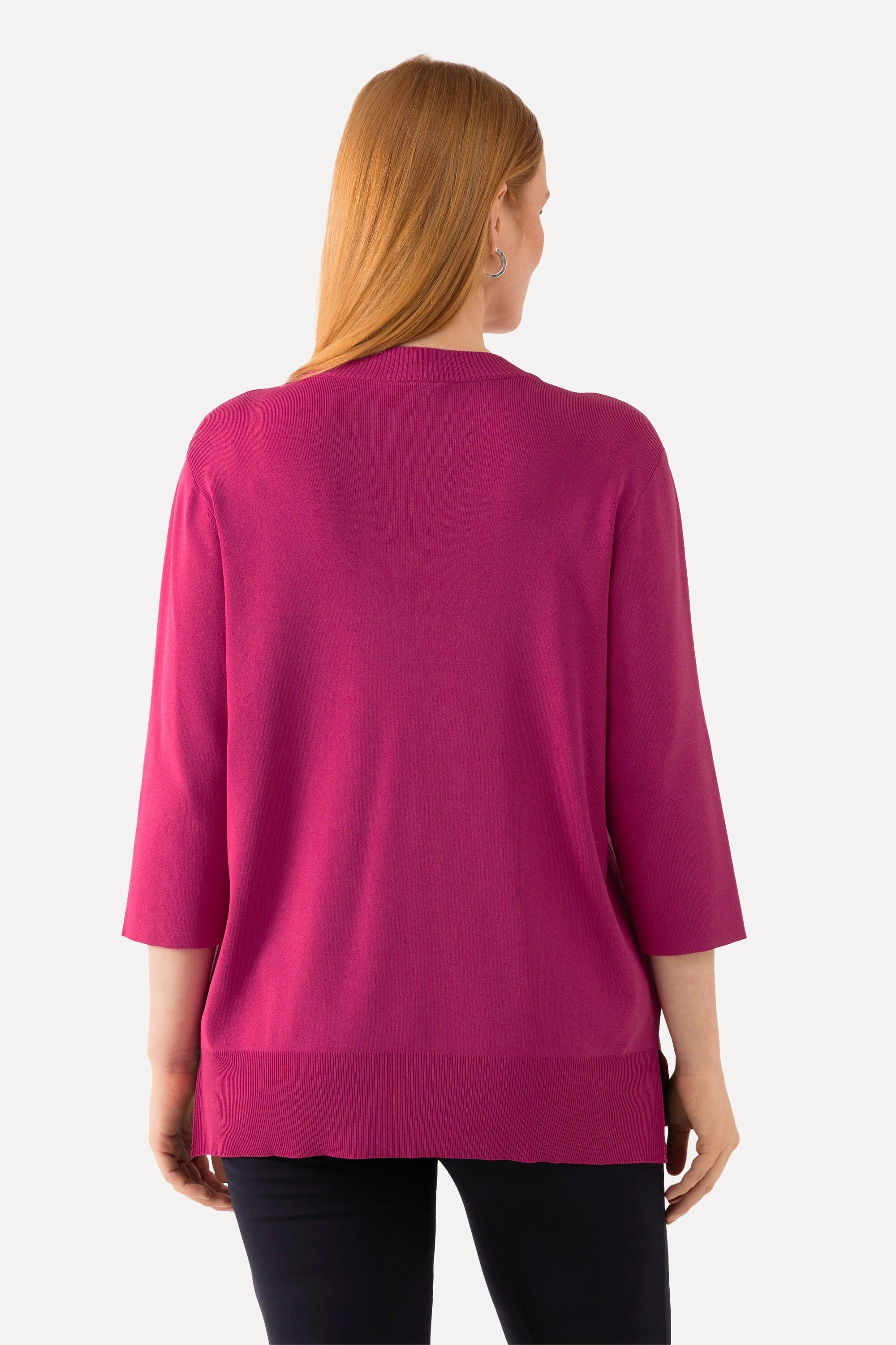 Ulla Popken  Pullover, Cut-Outs, Stehkragen, 3/4-Arm, Rippstrick 