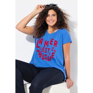 Ulla Popken  T-shirt « La mer est bleue », col en V et manches courtes 