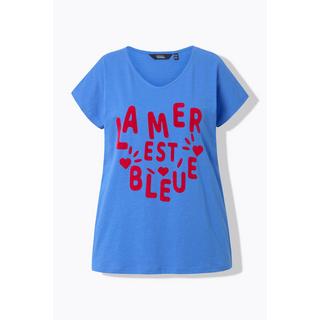 Ulla Popken  T-shirt « La mer est bleue », col en V et manches courtes 