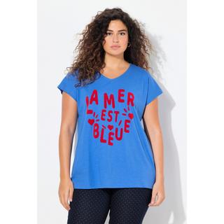 Ulla Popken  T-shirt « La mer est bleue », col en V et manches courtes 