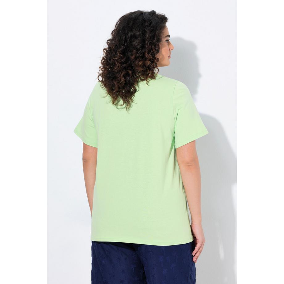 Ulla Popken T-shirt imprimé palmiers ligne A col V manches courtes  