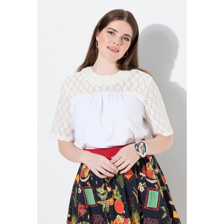 Ulla Popken T-shirt Pizzo Collo Alto Mezze Maniche  