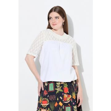 T-shirt con pizzo, collo alto e mezze maniche