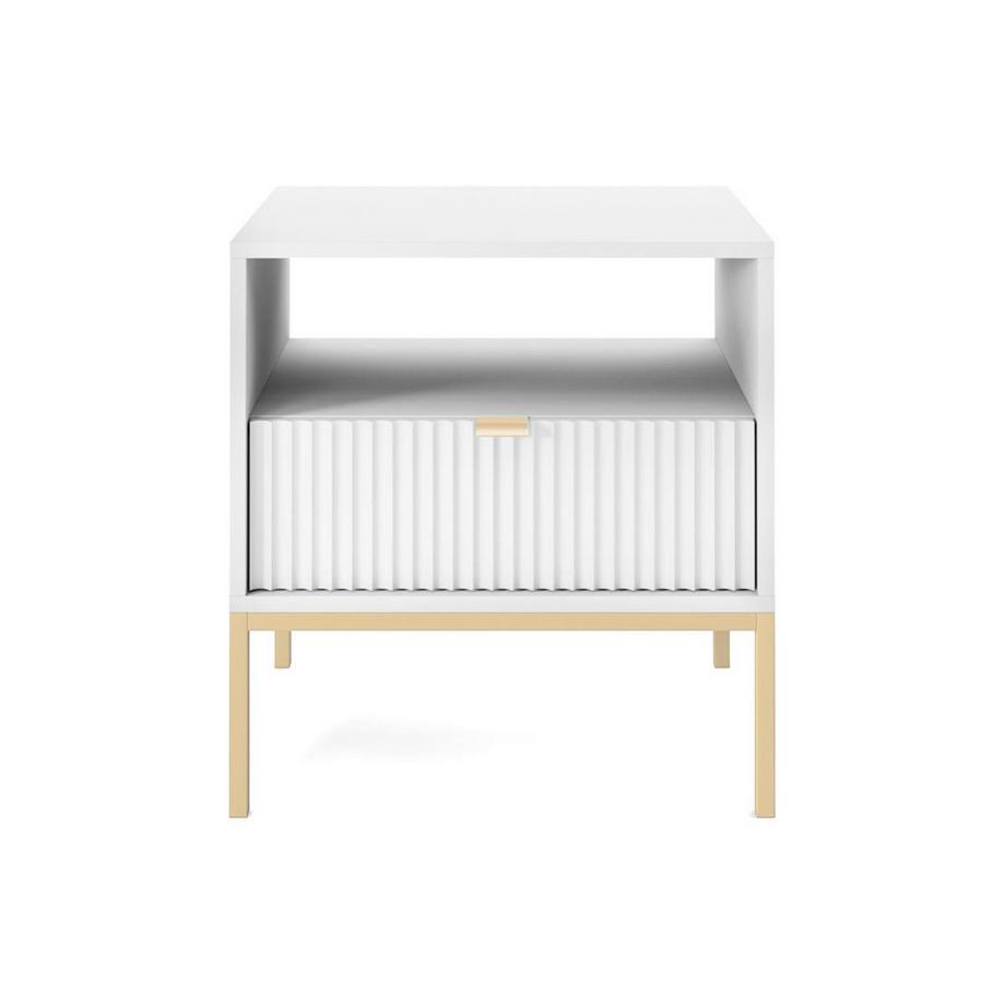 Vente-unique Table de chevet 1 tiroir et 1 niche - Blanc et doré - LIOUBA II de Pascal Morabito  